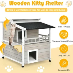 Tangkula 2-Story Outside Cat Shelter Condo Enclosure with Escape Door