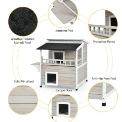Tangkula 2-Story Outside Cat Shelter Condo Enclosure with Escape Door