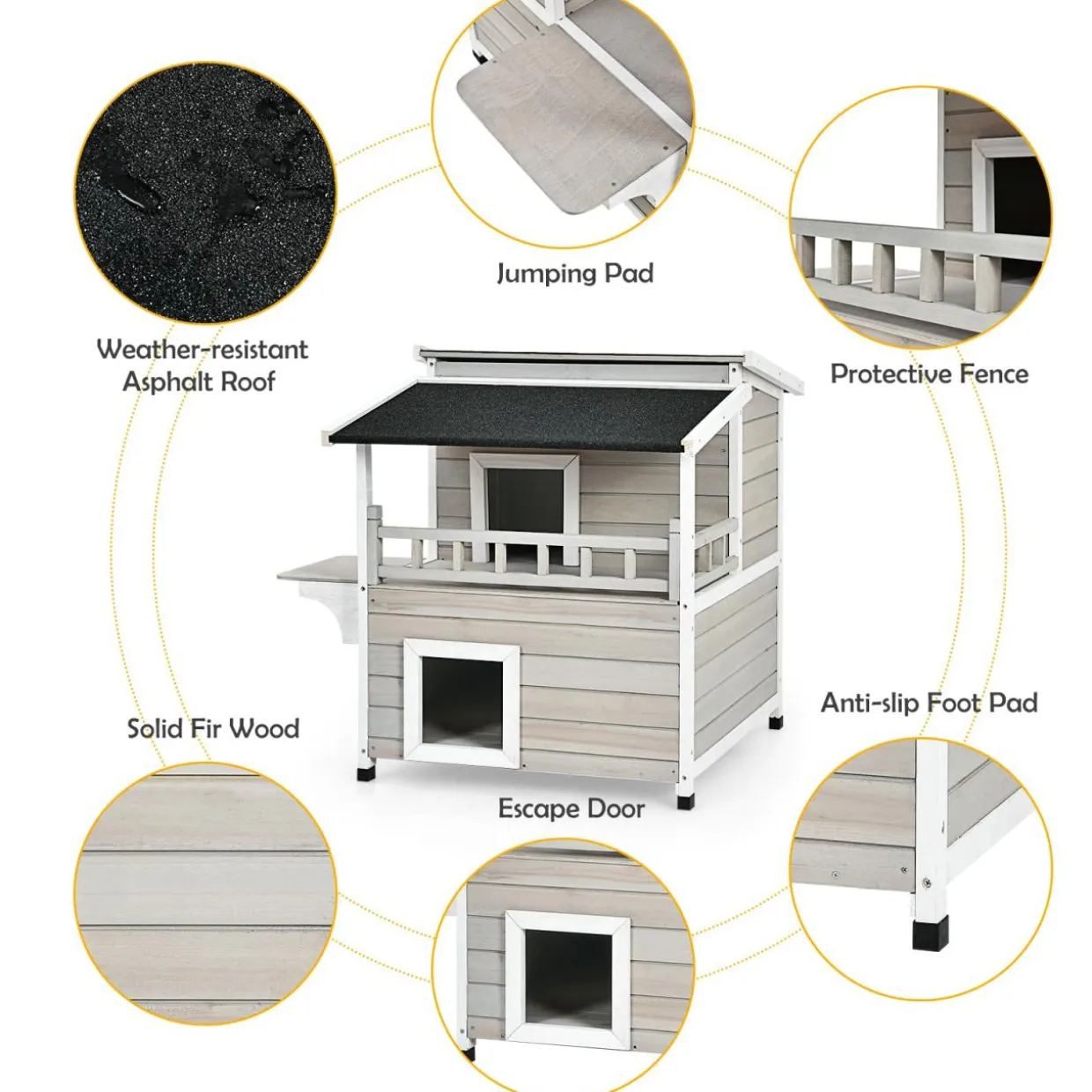Tangkula 2-Story Outside Cat Shelter Condo Enclosure with Escape Door