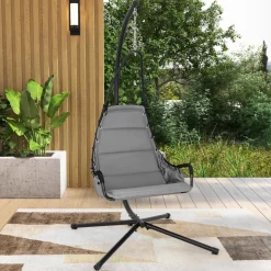 Tangkula Swing Chair with Stand, Hanging Egg Chair with Cushion, Indoor Outdoor Hammock Chair