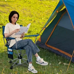 Tangkula Swivel Camping Chair, Portable Lawn Chair with Cup Holder, Storage Pocket, Carrying Bag