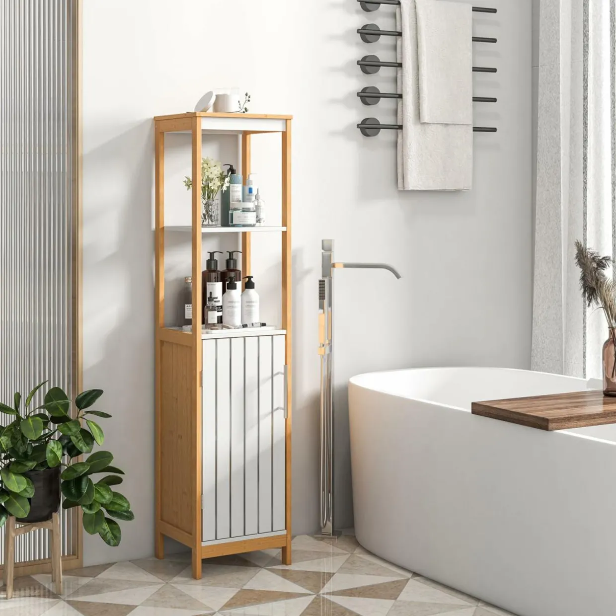 Tangkula Tall Bathroom Cabinet, Freestanding Narrow Storage Cabinet