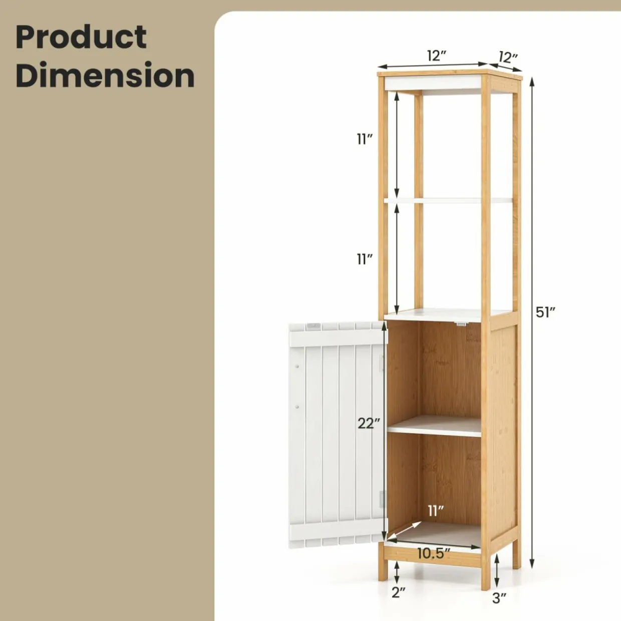 Tangkula Tall Bathroom Cabinet, Freestanding Narrow Storage Cabinet