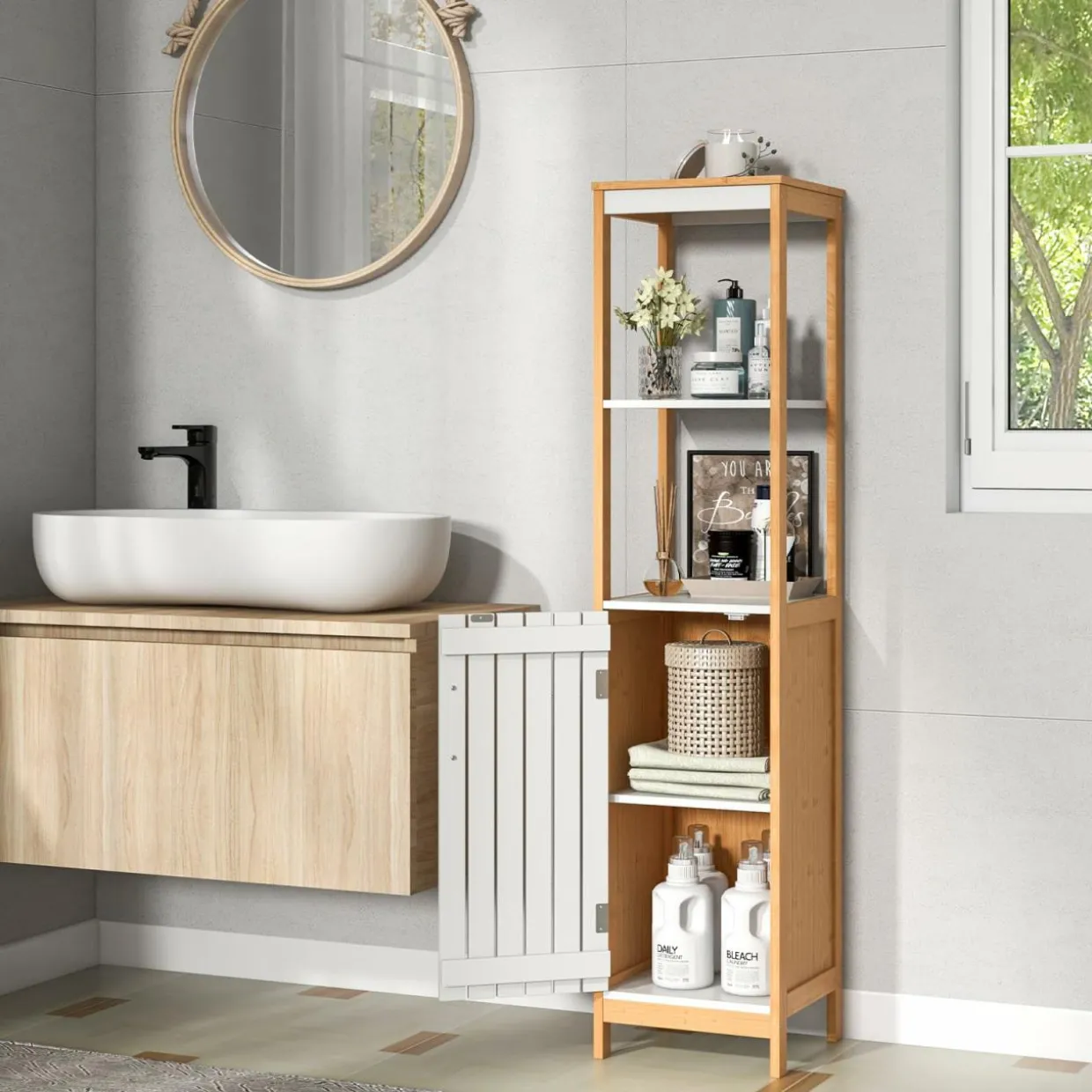 Tangkula Tall Bathroom Cabinet, Freestanding Narrow Storage Cabinet