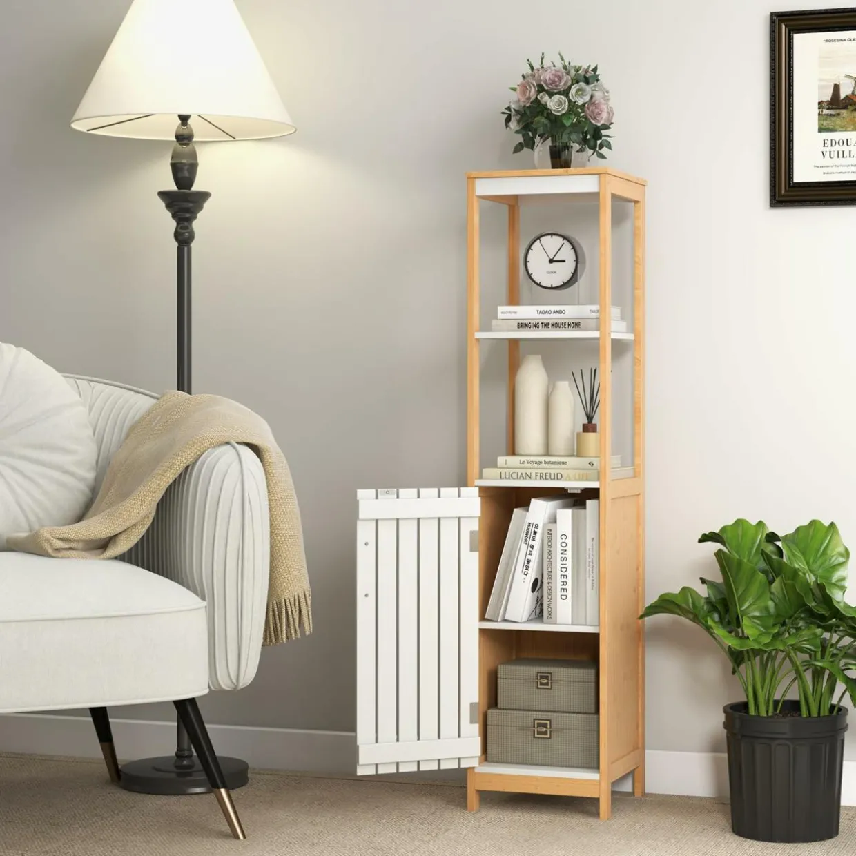 Tangkula Tall Bathroom Cabinet, Freestanding Narrow Storage Cabinet