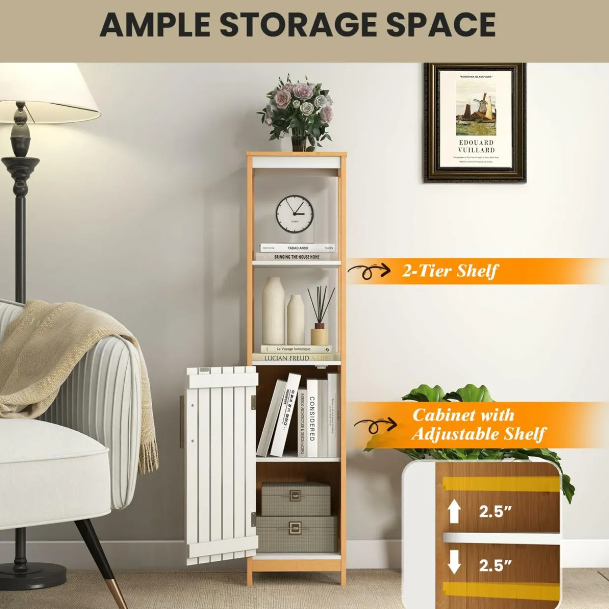 Tangkula Tall Bathroom Cabinet, Freestanding Narrow Storage Cabinet