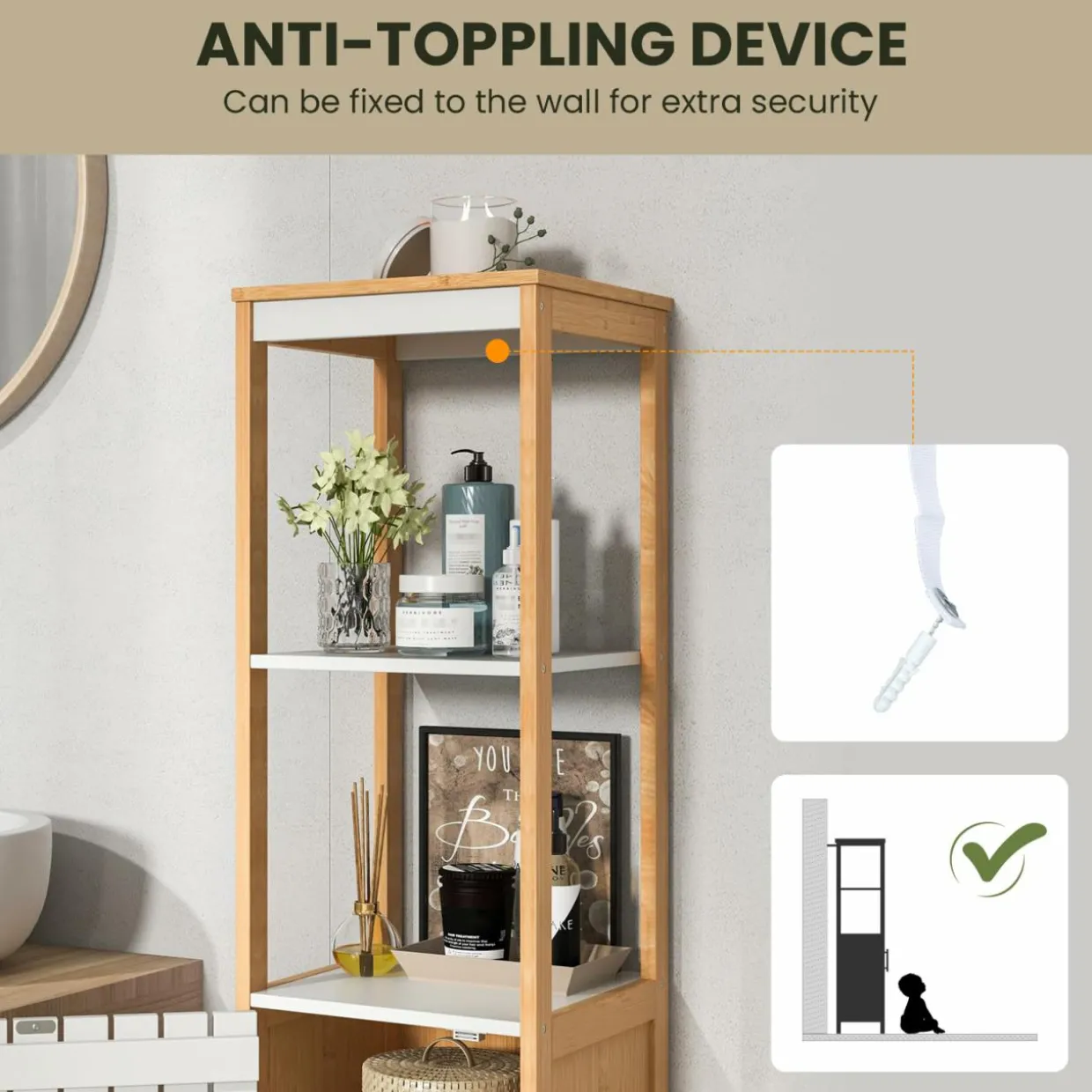 Tangkula Tall Bathroom Cabinet, Freestanding Narrow Storage Cabinet