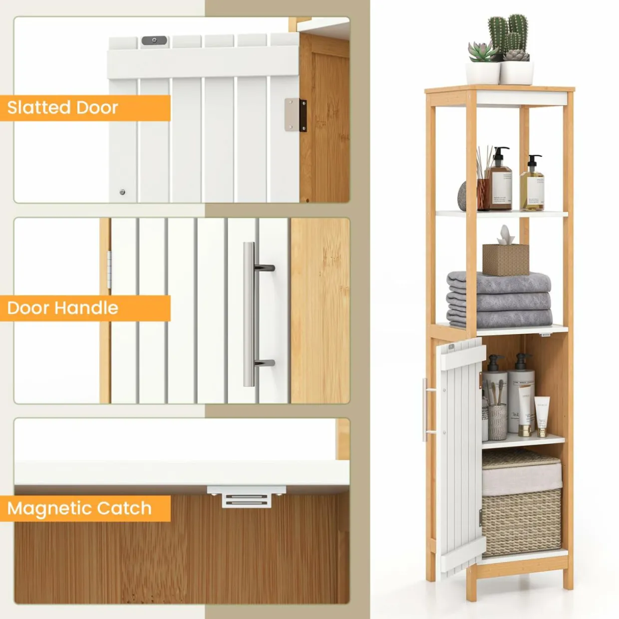 Tangkula Tall Bathroom Cabinet, Freestanding Narrow Storage Cabinet