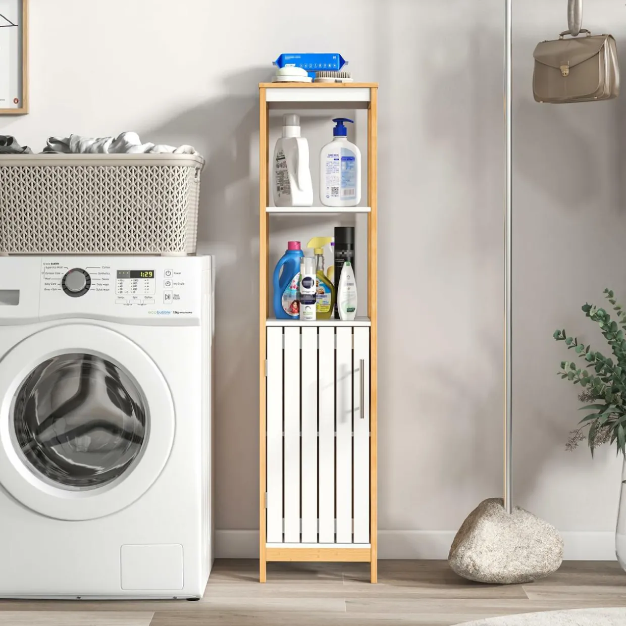 Tangkula Tall Bathroom Cabinet, Freestanding Narrow Storage Cabinet