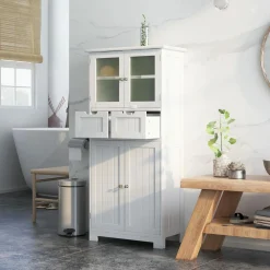 Tangkula Tall Bathroom Storage Cabinet, Freestanding Floor Cabinet