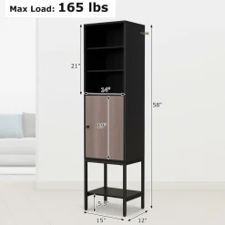 Tangkula Tall Bathroom Storage Cabinet with 1 Door and 4 Shelves, 57