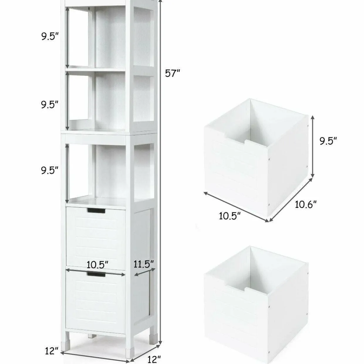 Tangkula Tall Bathroom Storage Cabinet, Multifunctional Bathroom Floor Cabinet with 3 Tier Shelves and 2 Drawers