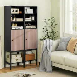 Tangkula Tall Bathroom Storage Cabinet with 1 Door and 4 Shelves, 57