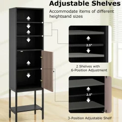 Tangkula Tall Bathroom Storage Cabinet with 1 Door and 4 Shelves, 57