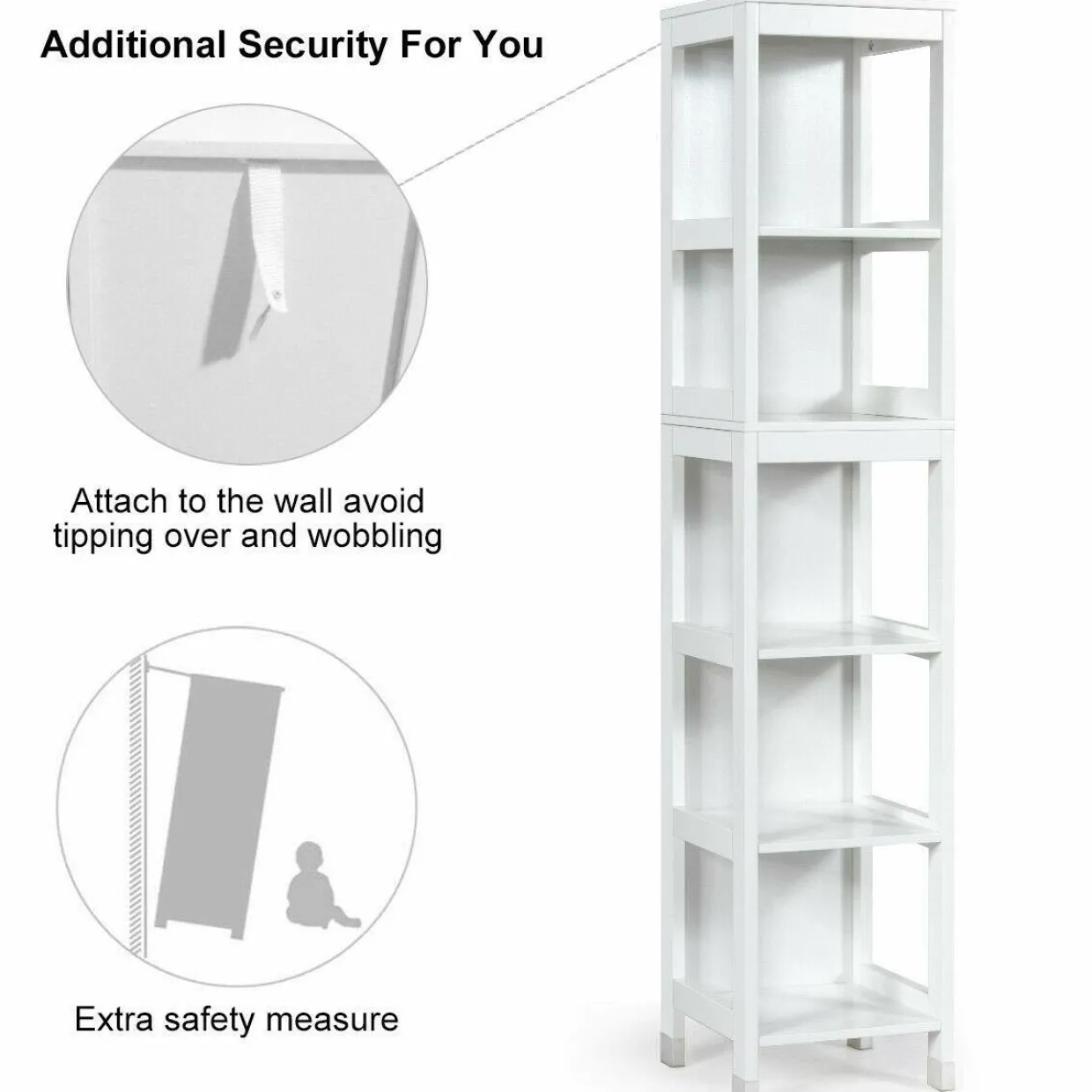 Tangkula Tall Bathroom Storage Cabinet, Multifunctional Bathroom Floor Cabinet with 3 Tier Shelves and 2 Drawers