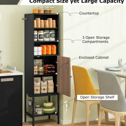 Tangkula Tall Bathroom Storage Cabinet with 1 Door and 4 Shelves, 57