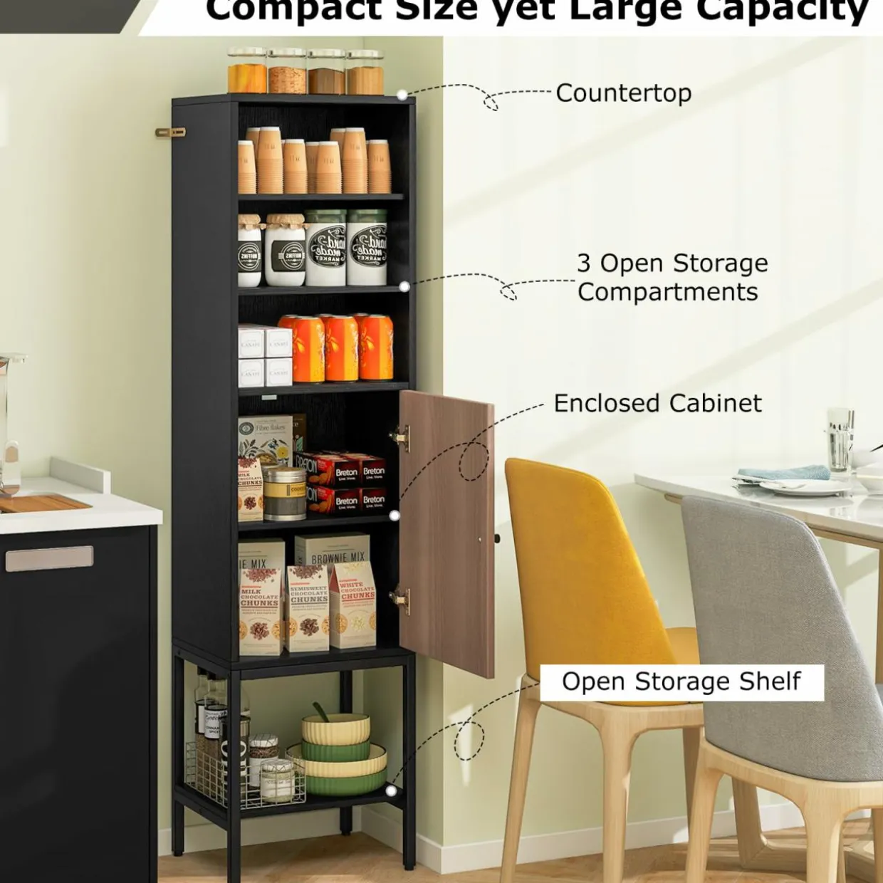Tangkula Tall Bathroom Storage Cabinet with 1 Door and 4 Shelves, 57" H Narrow Floor Cabinet with Adjustable Shelves