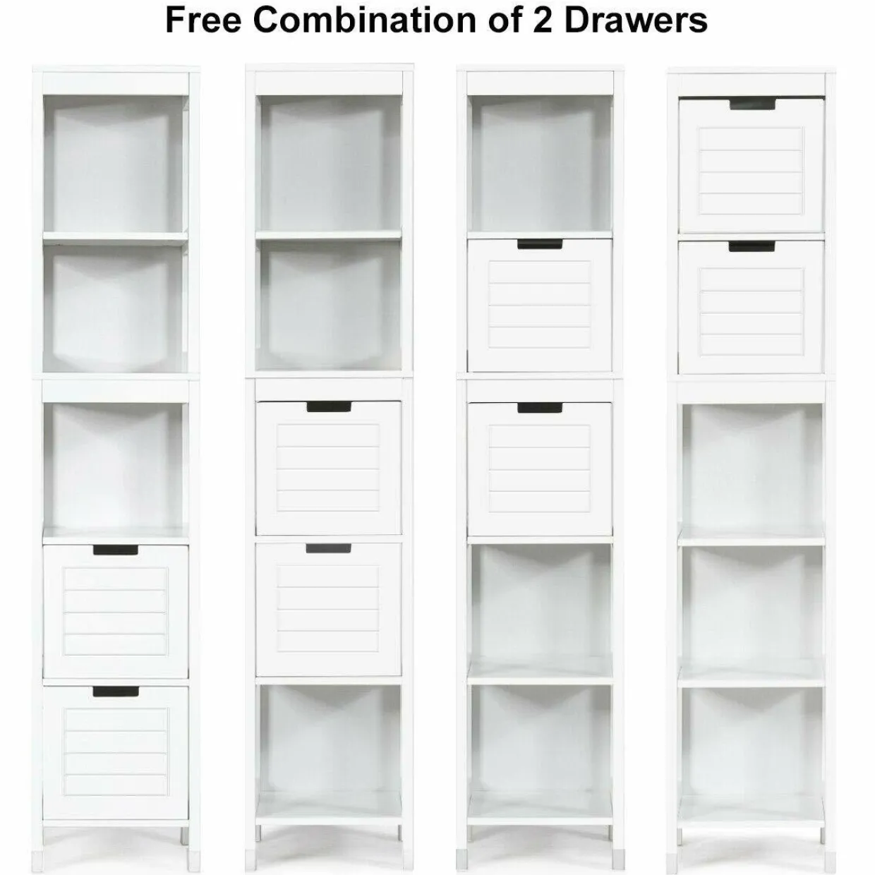 Tangkula Tall Bathroom Storage Cabinet, Multifunctional Bathroom Floor Cabinet with 3 Tier Shelves and 2 Drawers