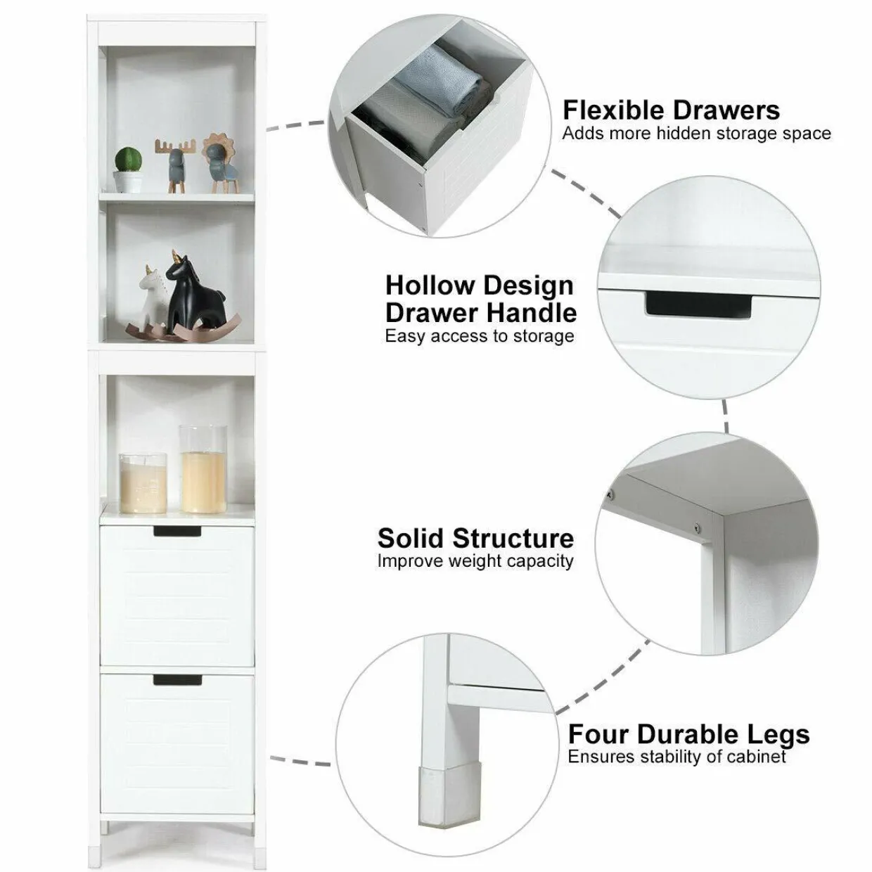 Tangkula Tall Bathroom Storage Cabinet, Multifunctional Bathroom Floor Cabinet with 3 Tier Shelves and 2 Drawers