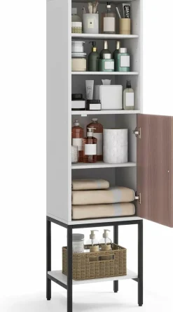 Tangkula Tall Bathroom Storage Cabinet with 1 Door and 4 Shelves, 57