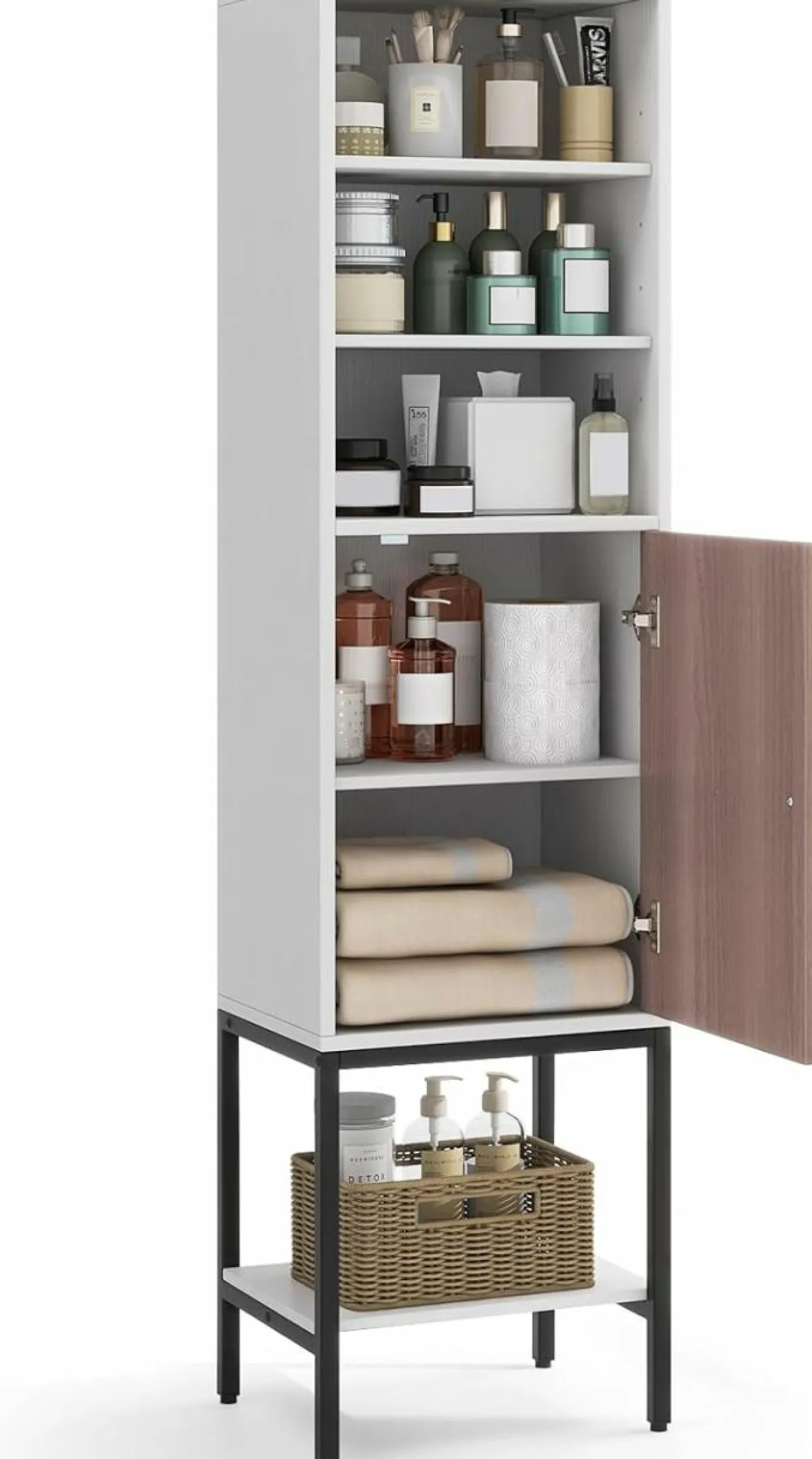Tangkula Tall Bathroom Storage Cabinet with 1 Door and 4 Shelves, 57" H Narrow Floor Cabinet with Adjustable Shelves