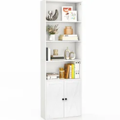 Tangkula Tall Bookcase with Doors, Farmhouse 71" H Freestanding Bookshelf with 6 Shelves & 2-Door Cabinet
