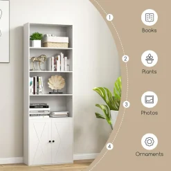 Tangkula Tall Bookcase with Doors, Farmhouse 71