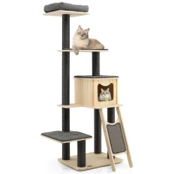 Tangkula Tall Cat Tree, 69 Inch 5-Tier Wood Cat Tower with Scratching Sisal Posts, Top Perch, Cute Cat Condo