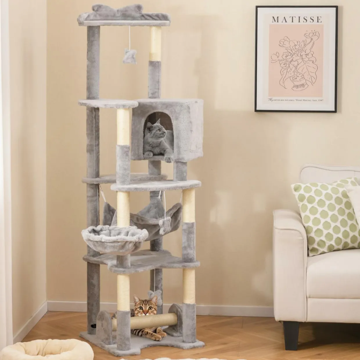 Tangkula Tall Cat Tree, 69 Inch Multi-Level Cat Tower with Sisal Scratching Post, Private Condo