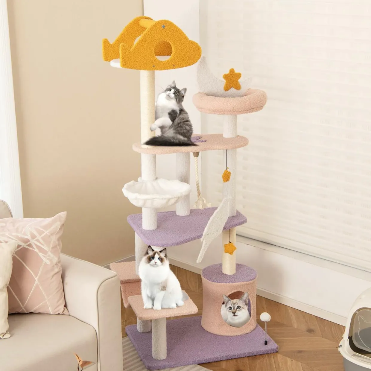 Tangkula Tall Cat Tree, 66 Inch Multi-level Modern Cat Tower with Cat Condo, Sisal Scratching Posts