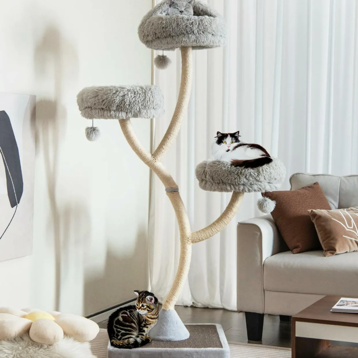 Tangkula Tall Cat Tree, 70 Inch Multi-Level Large Cat Tower with 3 Warm Perches, 3 Jingling Balls