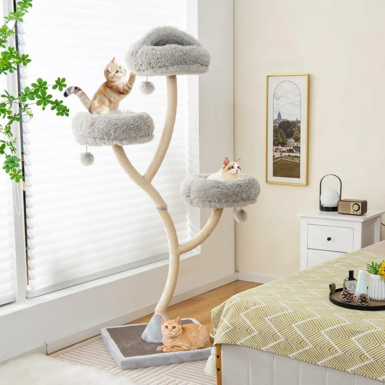 Tangkula Tall Cat Tree, 70 Inch Multi-Level Large Cat Tower with 3 Warm Perches, 3 Jingling Balls