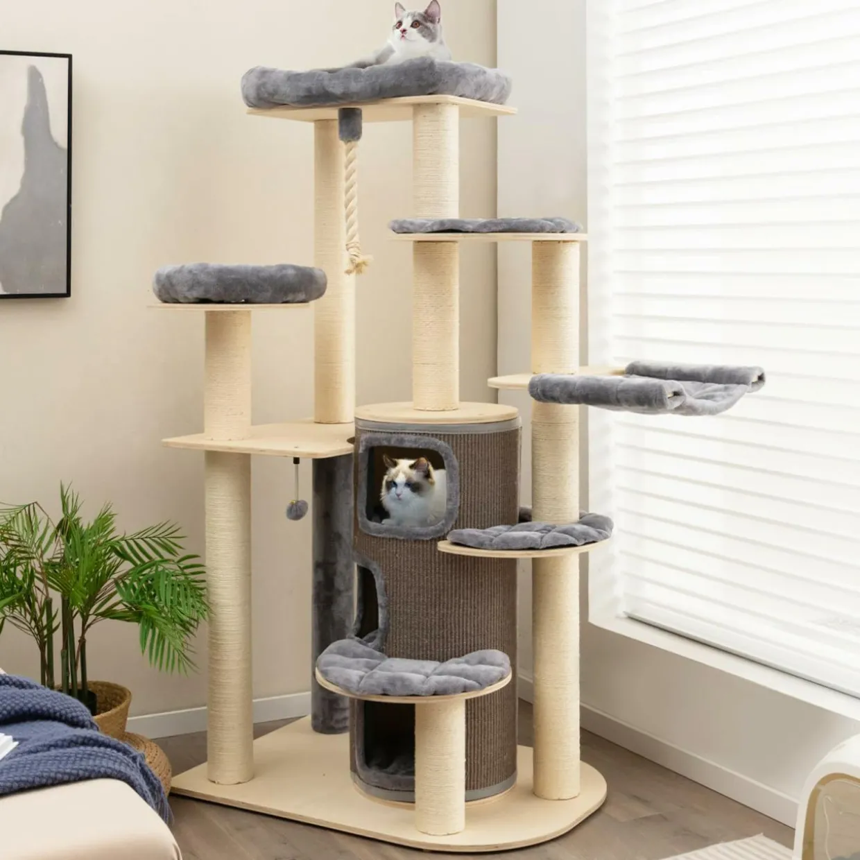 Tangkula Tall Cat Tree, 67 Inch Multi-Level Modern Large Cat Tower with with 3-Story Cat Condo for Indoor Cats 20 lbs Heavy Duty