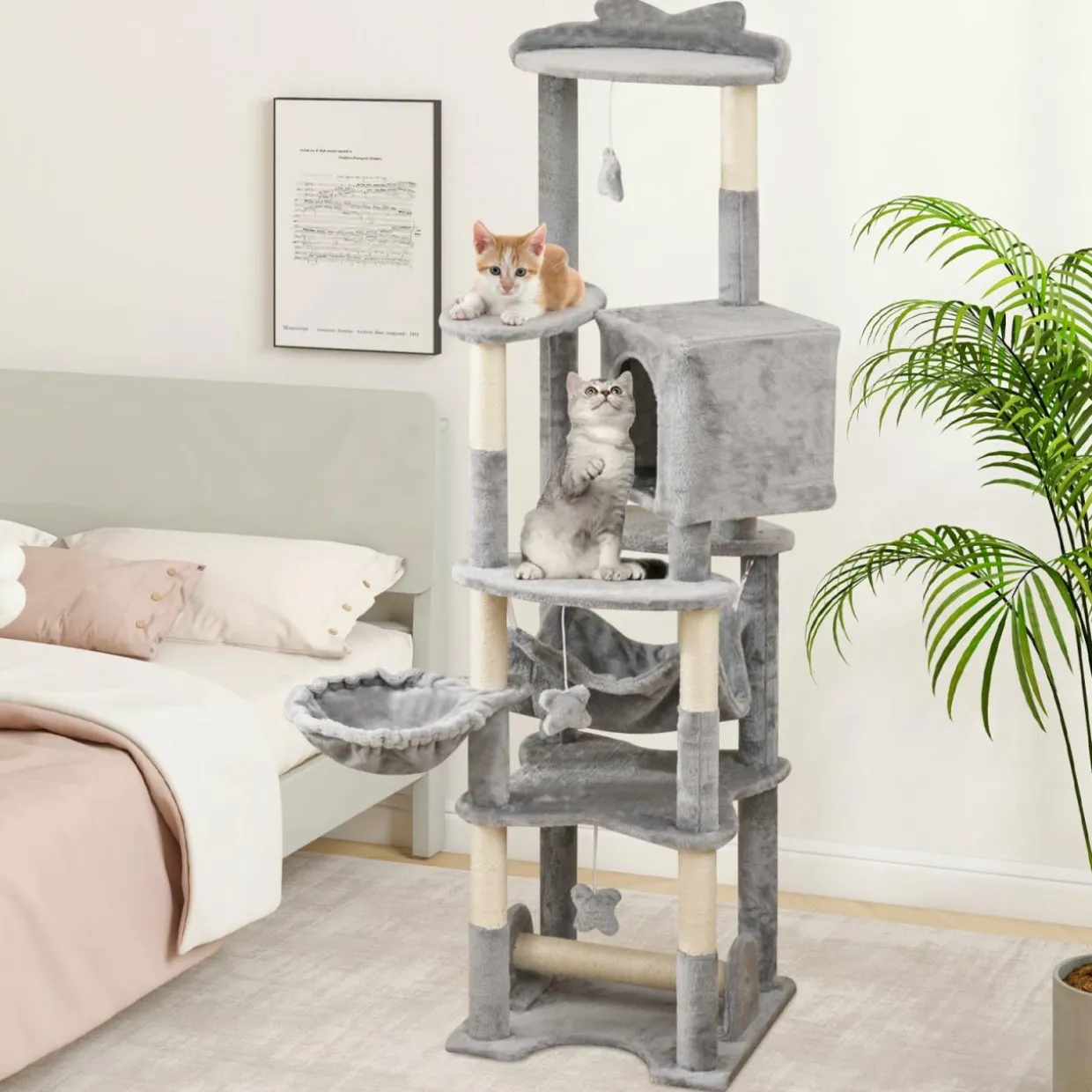Tangkula Tall Cat Tree, 69 Inch Multi-Level Cat Tower with Sisal Scratching Post, Private Condo