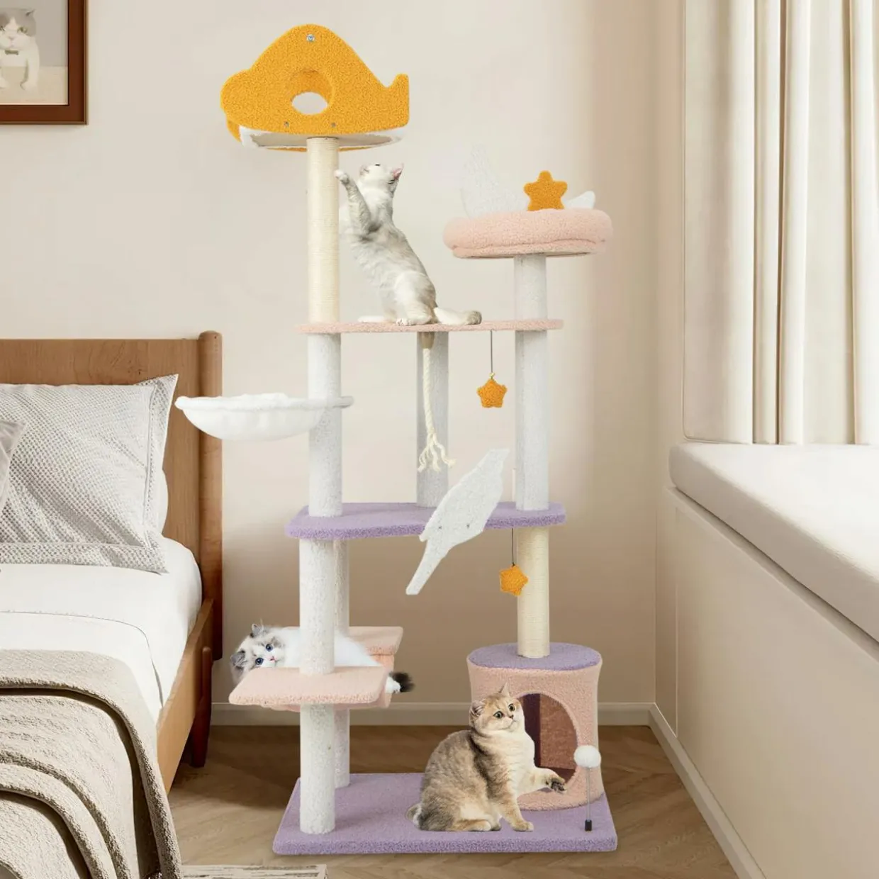 Tangkula Tall Cat Tree, 66 Inch Multi-level Modern Cat Tower with Cat Condo, Sisal Scratching Posts