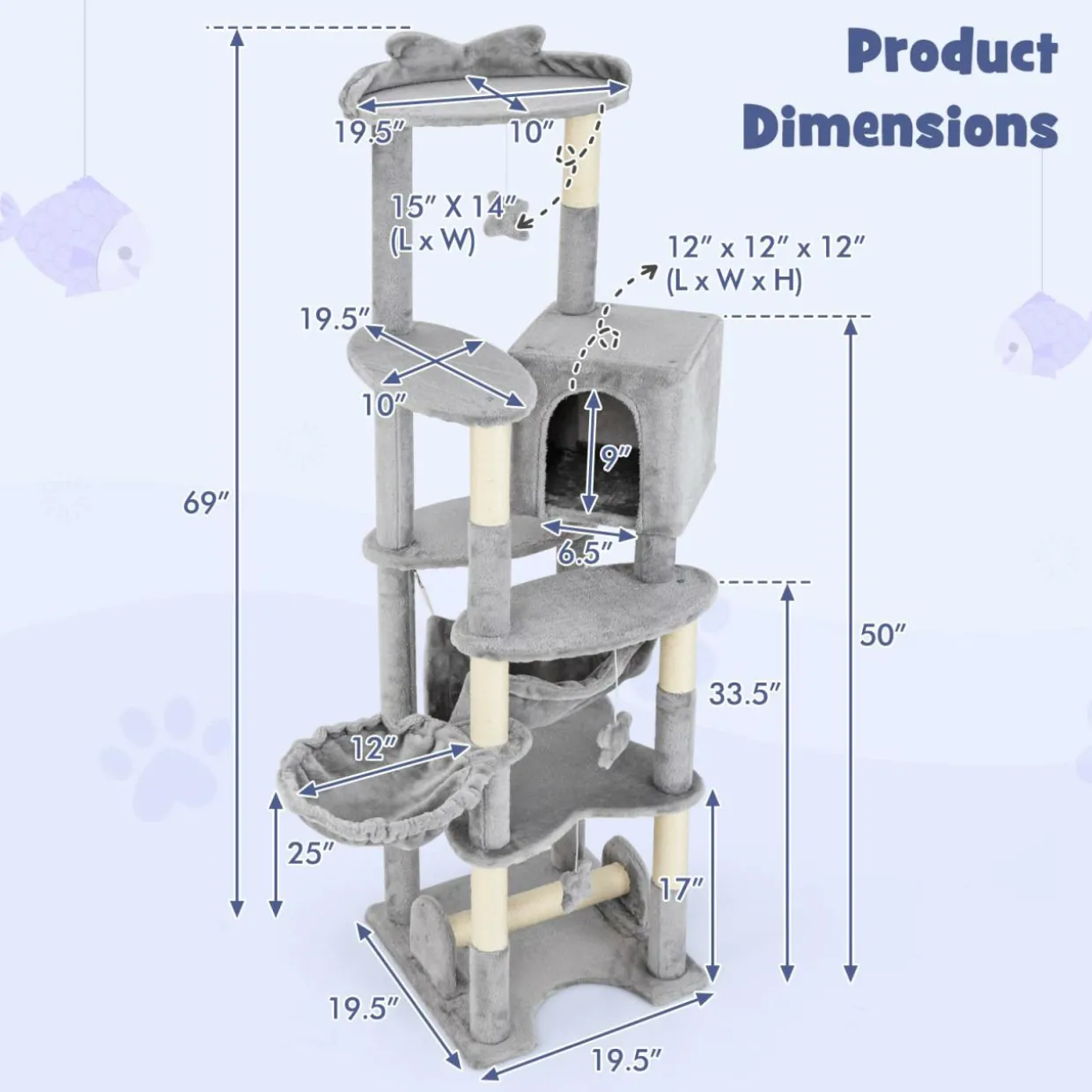 Tangkula Tall Cat Tree, 69 Inch Multi-Level Cat Tower with Sisal Scratching Post, Private Condo