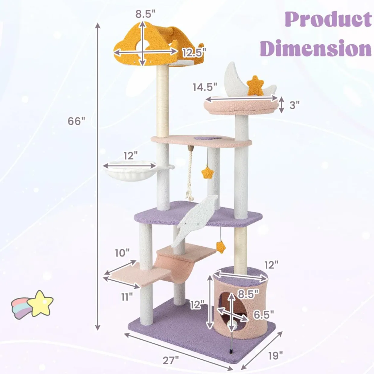 Tangkula Tall Cat Tree, 66 Inch Multi-level Modern Cat Tower with Cat Condo, Sisal Scratching Posts