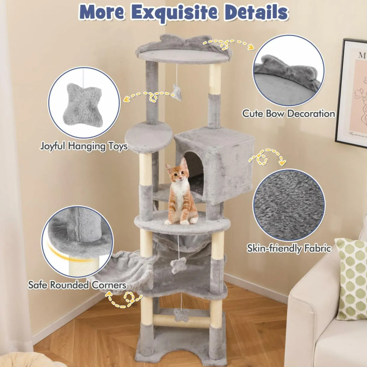 Tangkula Tall Cat Tree, 69 Inch Multi-Level Cat Tower with Sisal Scratching Post, Private Condo