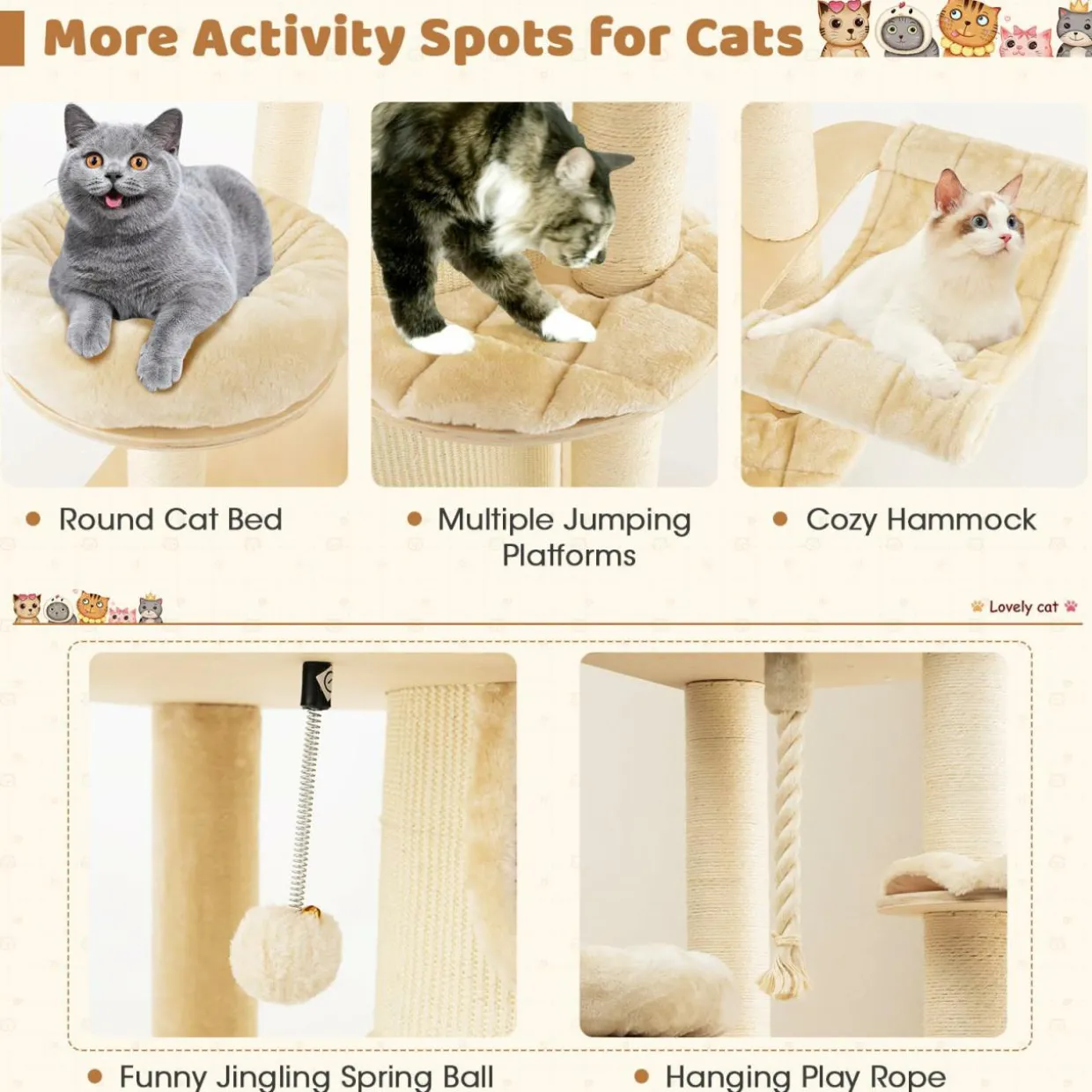 Tangkula Tall Cat Tree, 67 Inch Multi-Level Modern Large Cat Tower with with 3-Story Cat Condo for Indoor Cats 20 lbs Heavy Duty