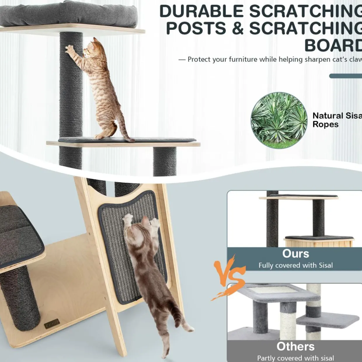 Tangkula Tall Cat Tree, 69 Inch 5-Tier Wood Cat Tower with Scratching Sisal Posts, Top Perch, Cute Cat Condo