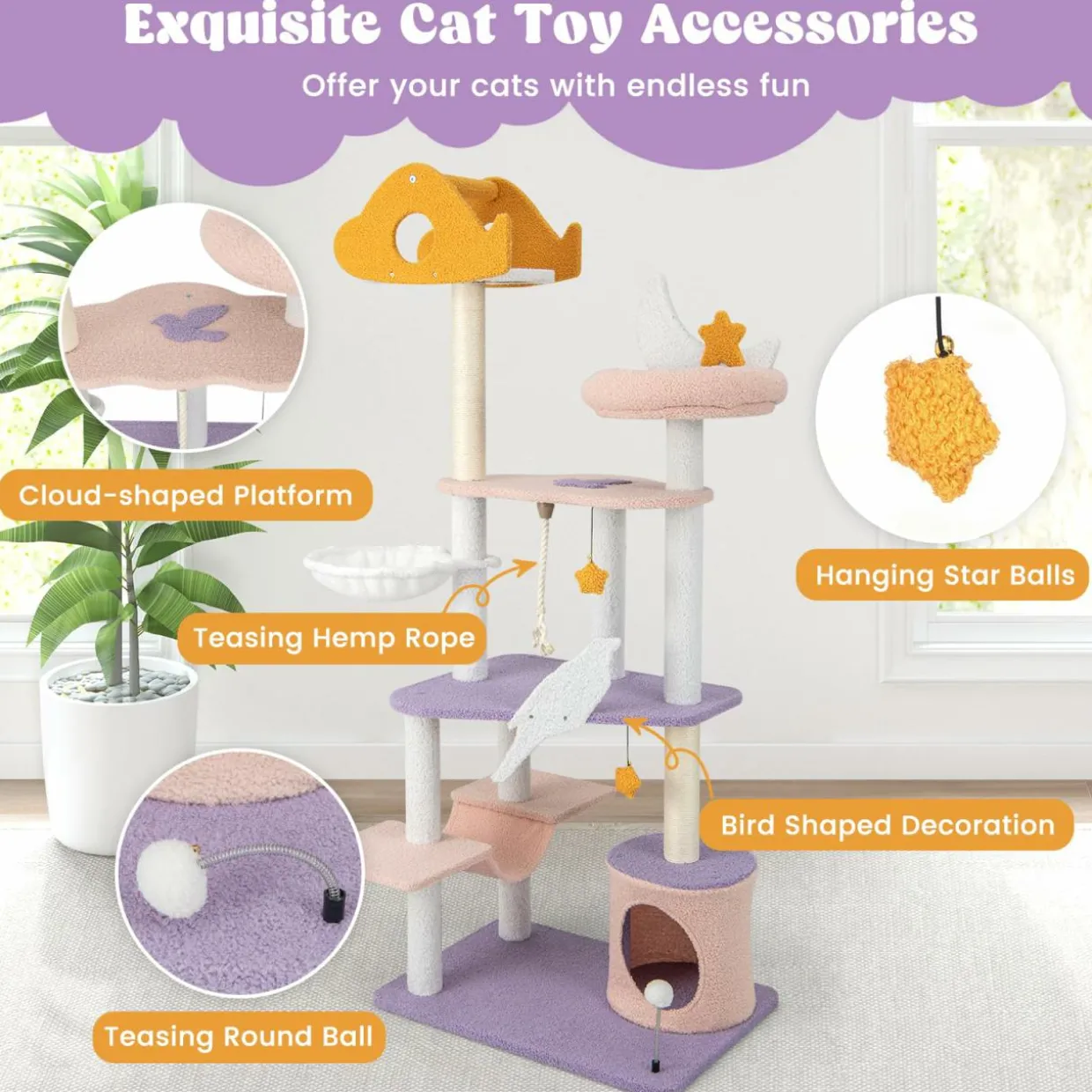 Tangkula Tall Cat Tree, 66 Inch Multi-level Modern Cat Tower with Cat Condo, Sisal Scratching Posts
