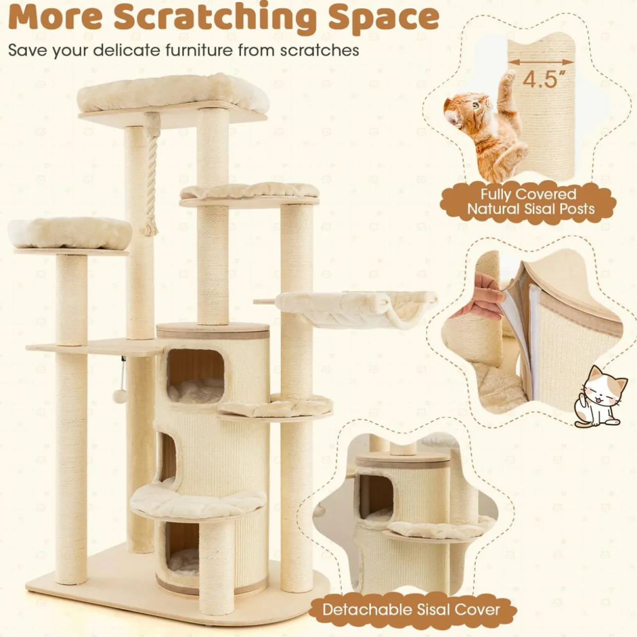 Tangkula Tall Cat Tree, 67 Inch Multi-Level Modern Large Cat Tower with with 3-Story Cat Condo for Indoor Cats 20 lbs Heavy Duty