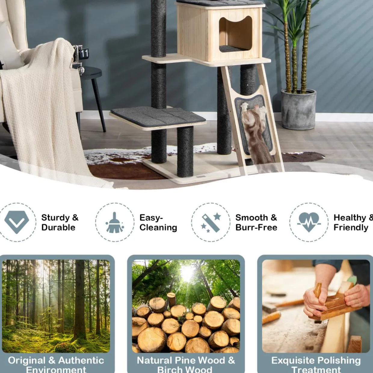 Tangkula Tall Cat Tree, 69 Inch 5-Tier Wood Cat Tower with Scratching Sisal Posts, Top Perch, Cute Cat Condo
