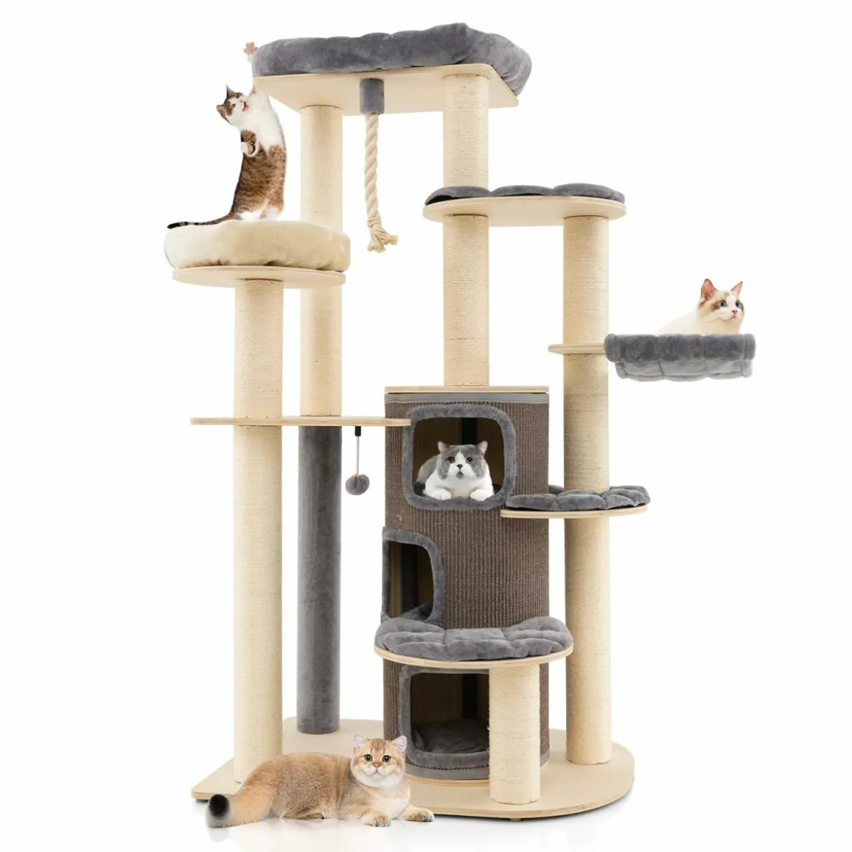 Tangkula Tall Cat Tree, 67 Inch Multi-Level Modern Large Cat Tower with with 3-Story Cat Condo for Indoor Cats 20 lbs Heavy Duty