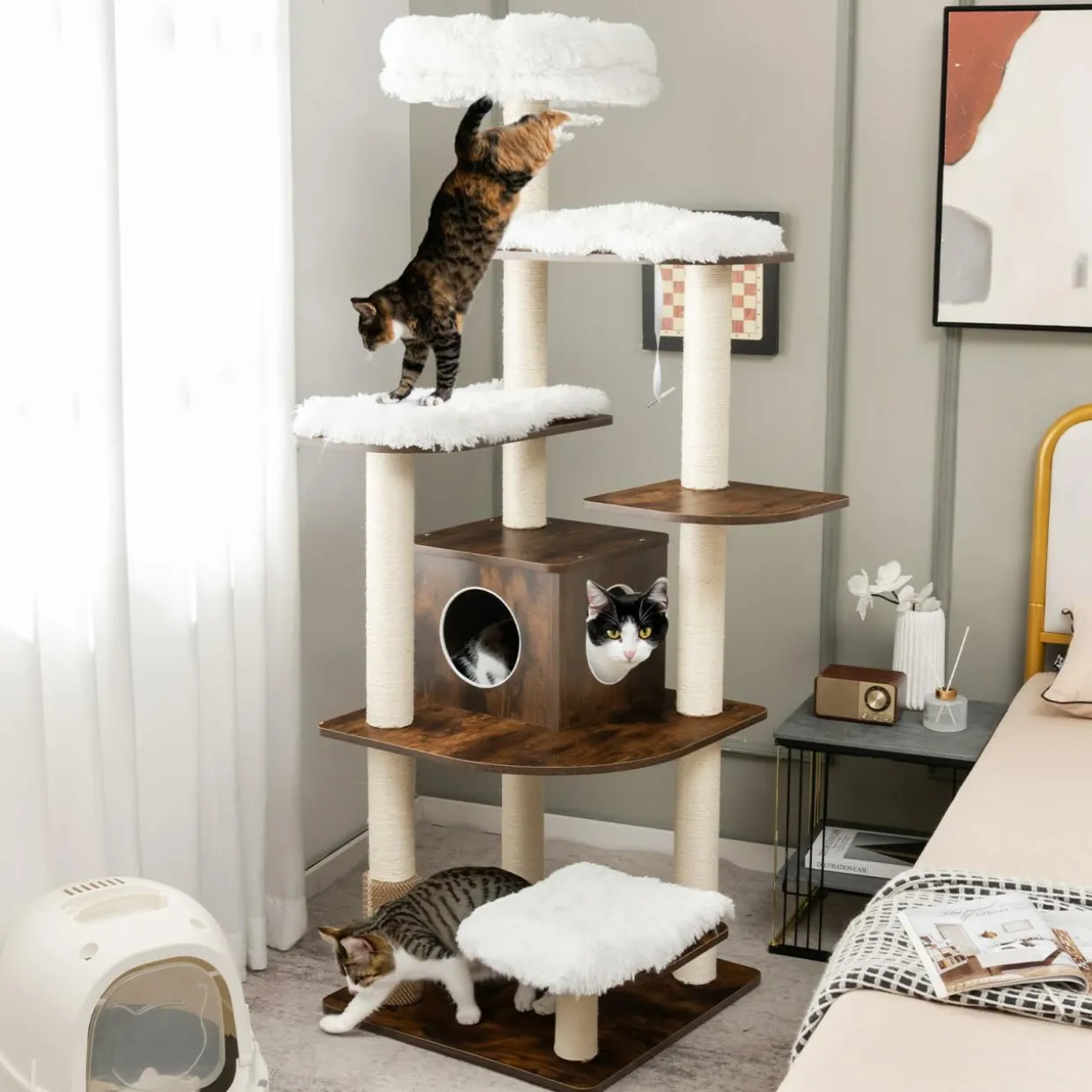 Tangkula Tall Cat Tree, 69-Inch Modern Cat Tower with Sisal Rope Scratching Posts