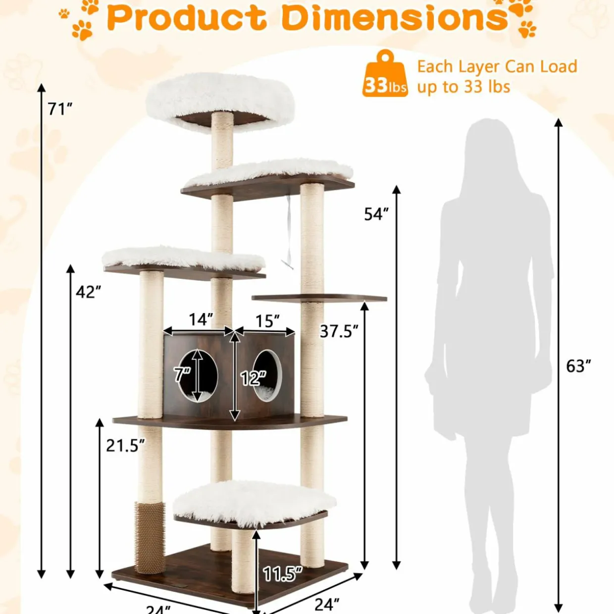 Tangkula Tall Cat Tree, 69-Inch Modern Cat Tower with Sisal Rope Scratching Posts