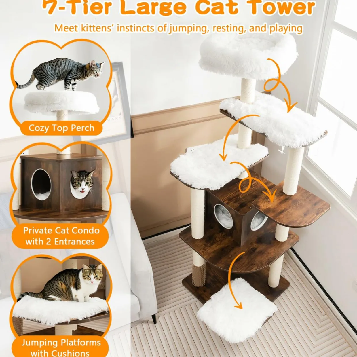 Tangkula Tall Cat Tree, 69-Inch Modern Cat Tower with Sisal Rope Scratching Posts