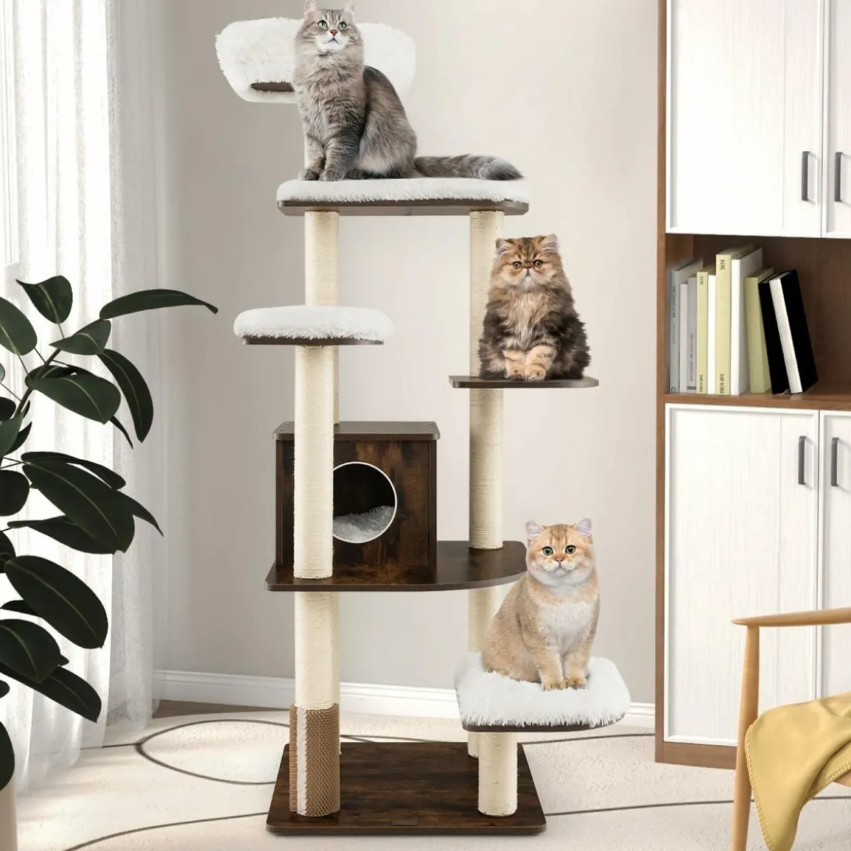 Tangkula Tall Cat Tree, 69-Inch Modern Cat Tower with Sisal Rope Scratching Posts