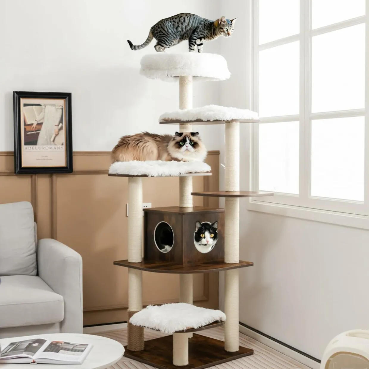 Tangkula Tall Cat Tree, 69-Inch Modern Cat Tower with Sisal Rope Scratching Posts