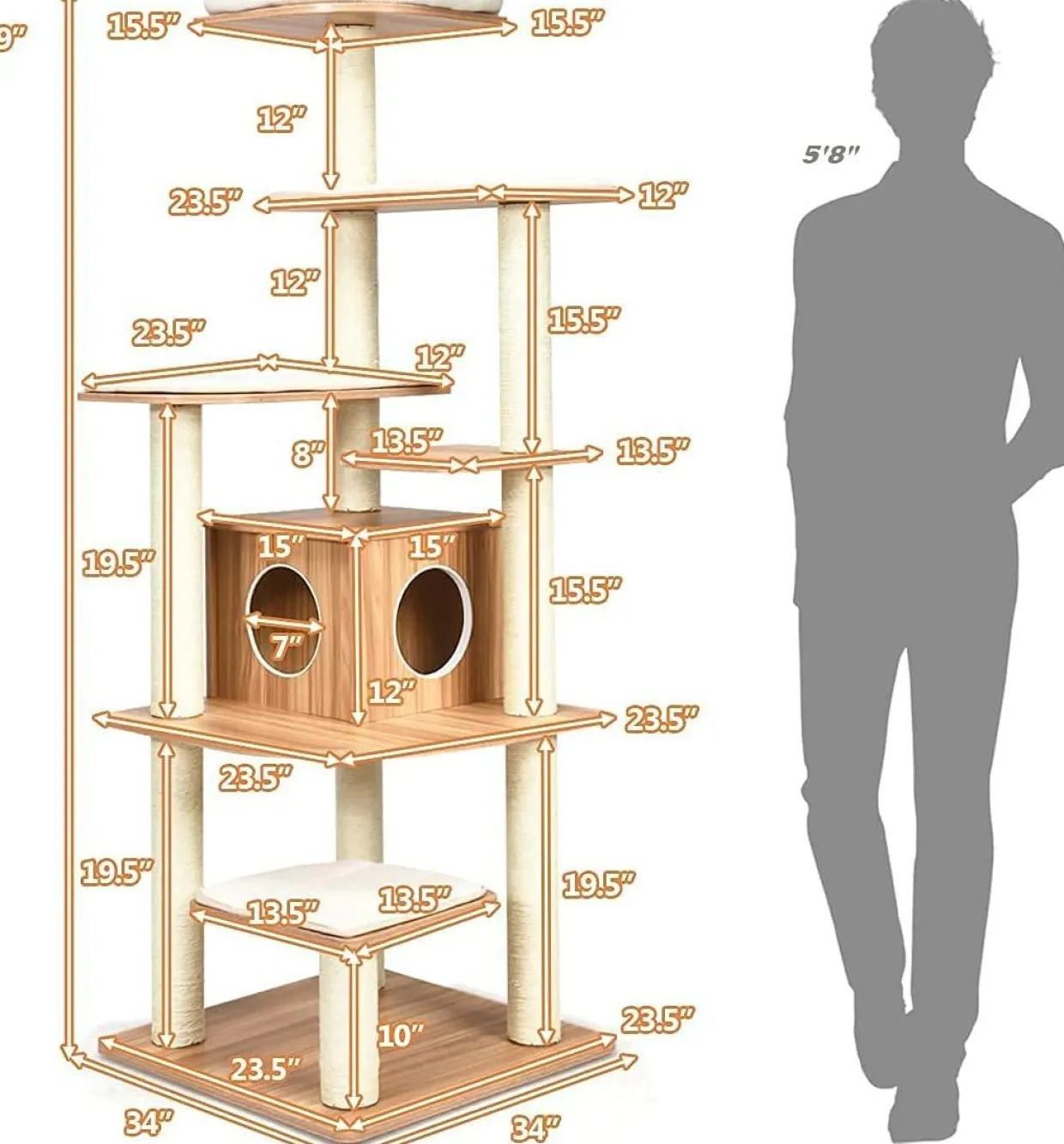 Tangkula Tall Cat Tree, 69-Inch Modern Cat Tower with Sisal Rope Scratching Posts